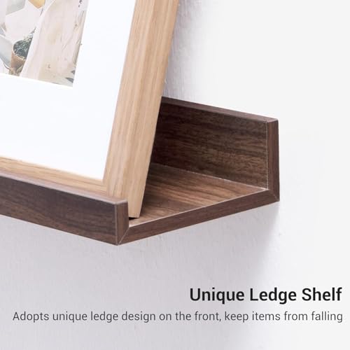 Image of Aries Wooden Floating Wall Shelf| Wall Rack Shelf | Wall Mount for Living Room, Bedroom, Kitchen (Ledge, Set of 3, Walnut, Large)