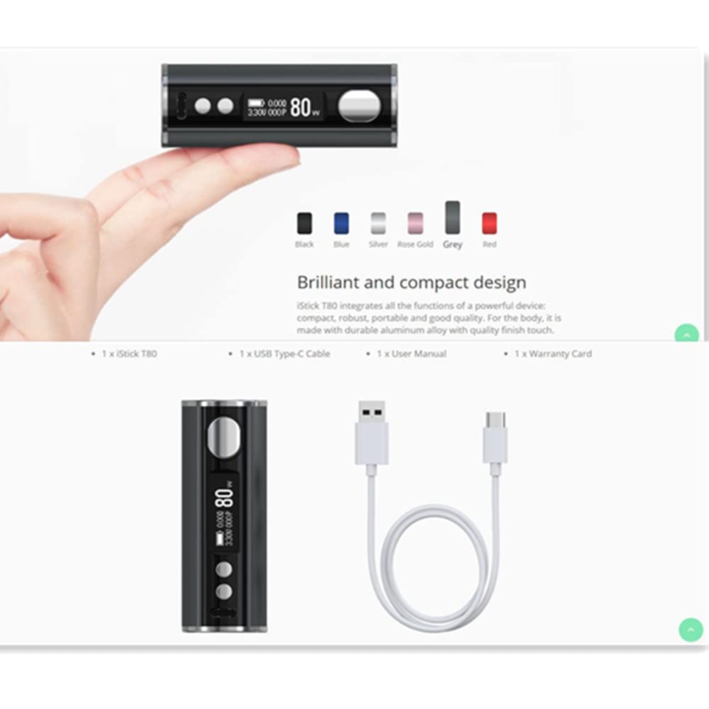 iStick T80 Mod 80 W Box Mod 3 000 mAh Batterie intgre Compatible avec les  rservoirs Pesso et Melo 4 D25 Atomiseur Cigarette lectronique sans  nicotine (Gris) : Amazon.fr: High-Tech