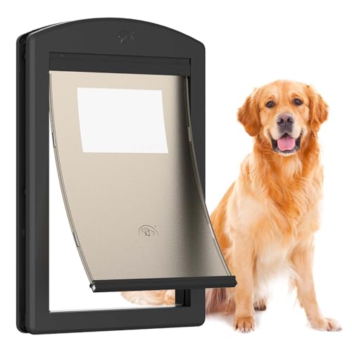 Dog-Door-for-DoorDoor-for-Large-Dogs-and-Pets-Strong-Plastic-Doggy-Door-and-Large-Dog-Door-with-Sliding-Lock-Panel-and-Magnetic-Soft-FlapBlack-Large