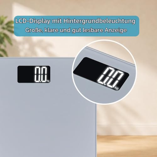 Haepi Digitale Personenwaage mit großer Glasplattform, beleuchtetem Display, präziser Messung & stilvollem Design – Tragkraft bis 180 kg… – Ansicht 4
