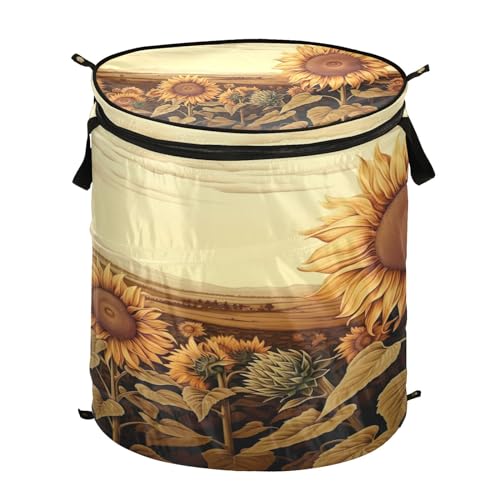 Sunflower Field is Drawn in Sepia Pop up Large Laundry Basket, Boys Laundry Basket for Bedroom, Laundry Foldable Hamper
