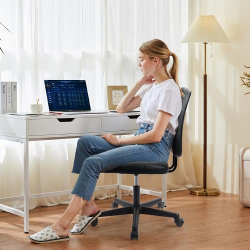 Image of CLATINA Armless Home Office Chair, Small PU Leather Ergonomic Low Back Desk Chair with Lumbar Support and Wheels, Adjustable Height 360 Swivel Rolling Computer Task Chair, Black, 8 Pack