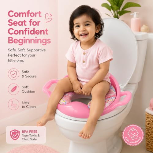 Image of Mommers Kids Toilet Training Seat 1-5 Years Baby Potty Seat with Soft Cushion I Splash Guard I Easy to Clean Seat Cover for Kids