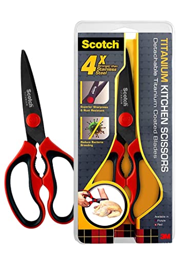 3M Scotch Titanium Kitchen Scissors | Anti-microbial, rust-free and detachable blades | Cuts through meat, soft bones | Nut-cracker | Scaling fish