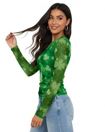 Image of MOUSYA Sheer Tops for Women Mesh Long Sleeve Top See Through Sexy Going Out Tee Summer Crewneck Party Undershirt