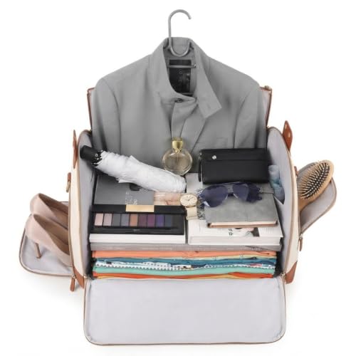 Image of 2-in-1 Convertible Travel Bag for Men & Women - Vegan Leather Garment Bag & 45L Duffle Bag - Weekender Carry On with Shoe Compartment, Wrinkle-Free Suit & Dress Bag for Flight Travel (White)