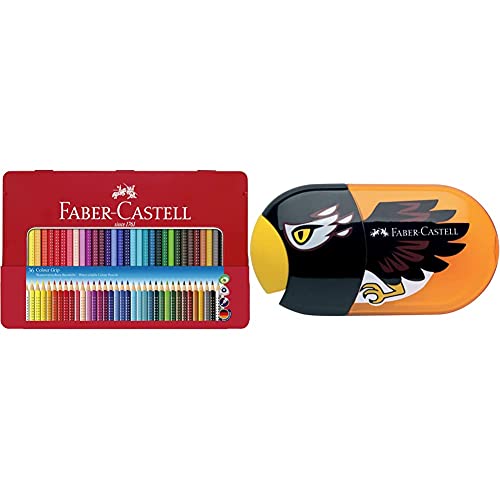 Faber-Castell 112435 Buntstifte Colour Grip 2001, 36er Metalletui & 183527 - Doppelspitzdose Adler Inklusiv Radierer