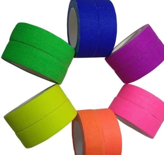 JiangZShangM 12PCS Cinta Adhesiva Neón, 5 m x 15 mm, Cinta UV Fluorescente para Luz Negra, Cinta de Colores para Marcado, Neon Tape para Fiestas, Decoración y Manualidades
