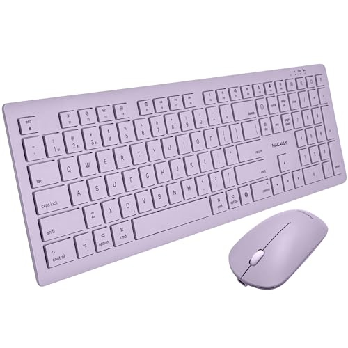 Macally Wireless Keyboard and Mouse Combo for Mac - Compatible Apple Bluetooth Keyboard and Mouse Combo for MacBook Pro/Air, iMac, Mac mini/Pro/Studio (Multi Device, Rechargeable, Emoji Keys, Purple)
