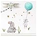 Little Deco DL237 Adhesivo de pared para habitación infantil, diseño de conejos con globo, color azul, estrellas, dibujos infantiles, decoración para la habitación de niños y adolescentes