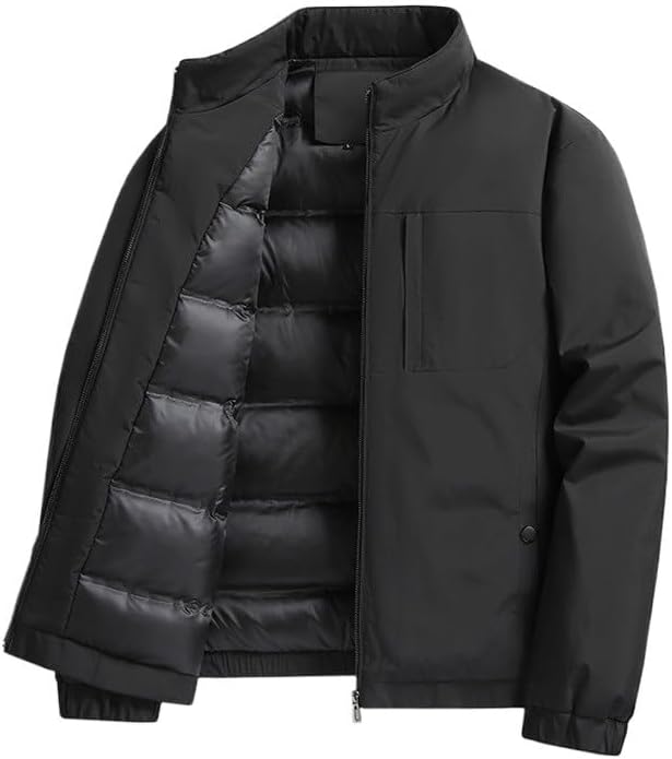 Mens Stand Collar Down Jackets Business Casual Winter Warm Office Puffer Coat Classic Lightweight Outerwear