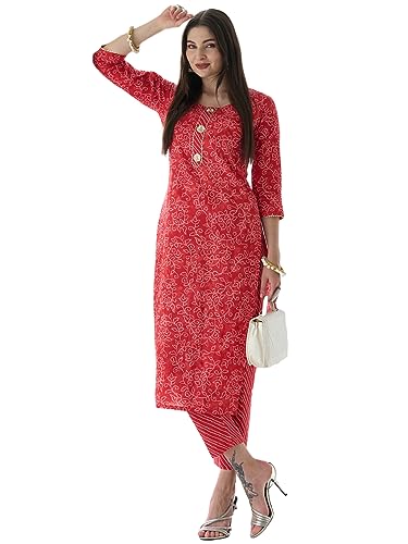 Kurta droit en coton mélangé GoSriKi pour femme avec imprimé chic