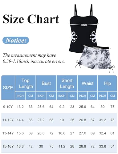 Happy Cherry Kinder Mädchen Zweiteiliger Badeanzug Sommer Tankini Oberteil und Badeshorts mit Kordelzug Set Teenager Tropischer Druck Schwimmanzug Swimsuit Schwarz 13-14 Jahre