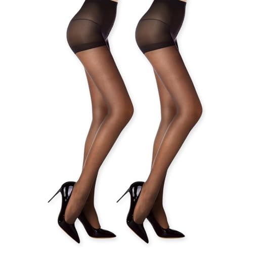 Dresmannst Strumpfhosen für Damen-2 Pack, Matt Schwarz Transparent Pantyhose 15 DEN, Druckfreier Komfortbund Feinstrumpfhose, Weiches Material...