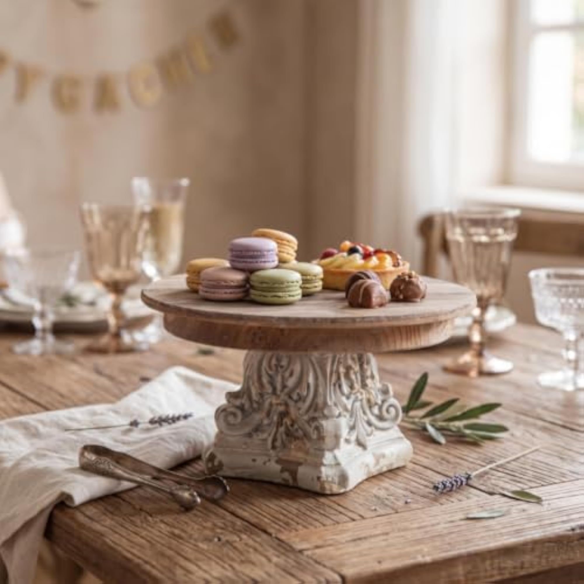 Wooden Pedestal Stand, Rustic Decorative Riser