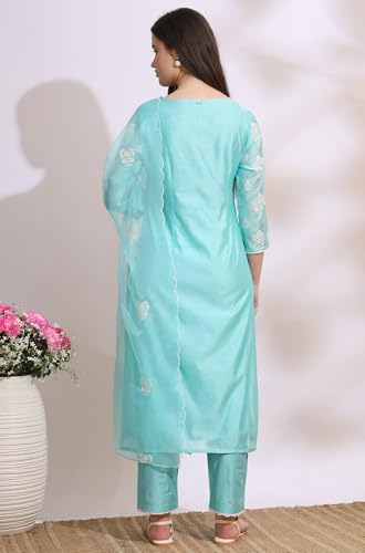 Image of W for Woman Embroidered Lace Cotton Blend Straight Kurta & Straight pant Set