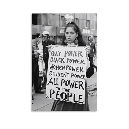 All Power To The People Protest Gay Strength Black Pride Women Voice Movement Canvas Printing Wall Art Posters Prints Vintage Black And White Wall Decor for Living Room Bedroom 12x18inch(30x45cm)