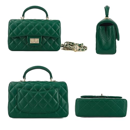 Image of M-ioi-M Small Quilted Crossbody Bag for Women, Genuine Leather Mini Shoulder Flap Purse with Gold Chain Strap & Top Handle