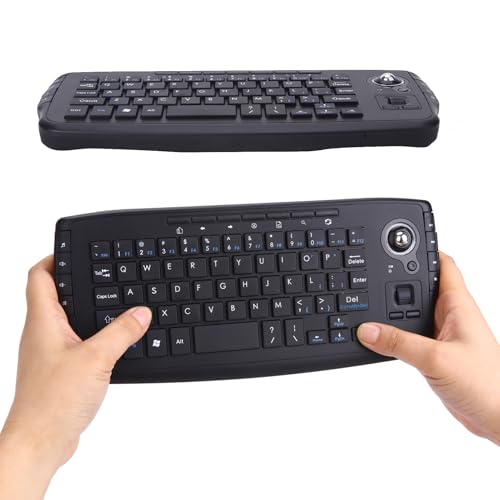 Plyisty Mini Teclado Inalámbrico de 2,4 GHz con Trackball y Rueda de Desplazamiento, Teclado de Ratón Trackball, para PC, Mac, Android TV Box, Mando a Distancia