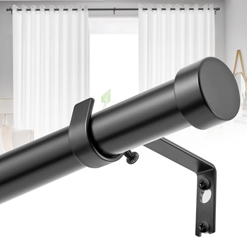 Coyfa Barra de Cortina Extensible Ajustable 76 a 305 cm, Barra para Cortinas de Metal Negro de 2,5 cm de Diámetro con Soportes y Remates para Decoración de Salón, Dormitorio y Oficina
