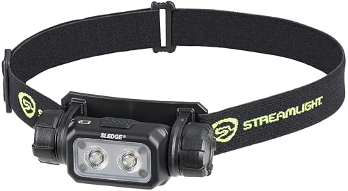 Streamlight 89019 Sledge 1000-Lumen Max 600-Lumen Standard 1800-Candela Rechargeable Low-Profile LED Headlamp with Elastic and Rubber Hard Hat Straps, Black