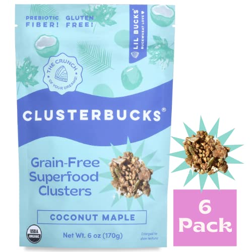 Clusterbucks Superfood Clusters  Grain-Free, Keto-Friendly Granola with Regeneratively Grown Sprouted Buckwheat Gluten-Free, Low-Carb, Organic Healthy Snack (6-Pack, Coco Maple)