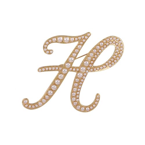 Image of Gold Initial Letter A-Z Brooch Pin Imitation Pearl Initial Letter Pin Gold 26 Alphabets Badges Breastpin for Women Girls Clothing Hat Bags Decor (H)