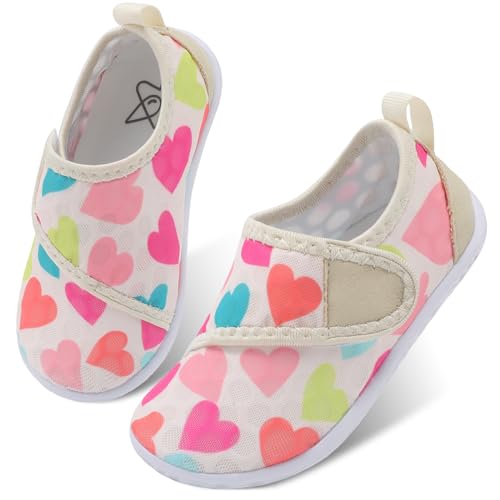 LeIsfIt Kids Water Shoes Toddler Girls Boys Swim Shoes Outdoor Quick-Dry Breathable Aqua Socks for Beach Pool Surf, Color Love, 13 Little Kid