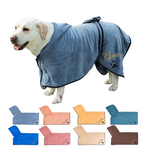 BFBZYME Albornoz con Capucha Personalizado para Perros con Nombre Bordado, Toallas Secadoras Personalizadas para Mascotas, Albornoz Suave Y Absorbente De Microfibra para Gatos(Blue)
