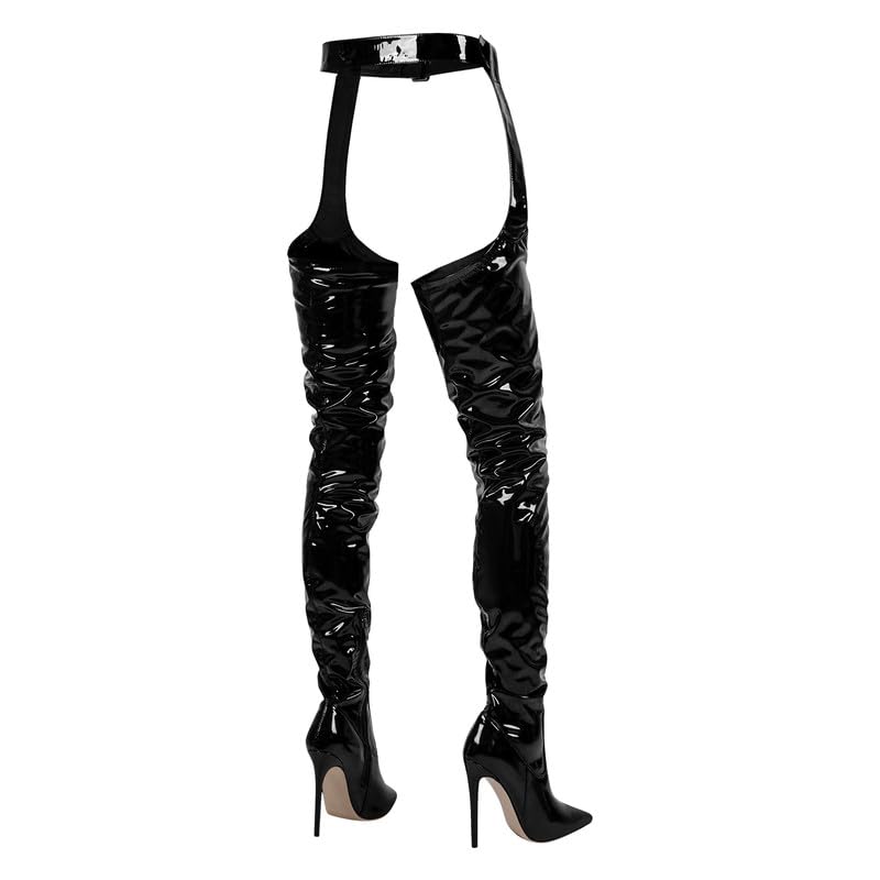 blingqueen Damen Overknee Chaps Stiefel Stiletto High Heels