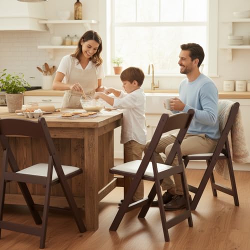 Image of BTEXPERT Resin Folding Chair Vinyl Padded Seat Indoor Outdoor Lightweight Set for Home Event Party Picnic Kitchen Dining Church School Weddings 20 Brown