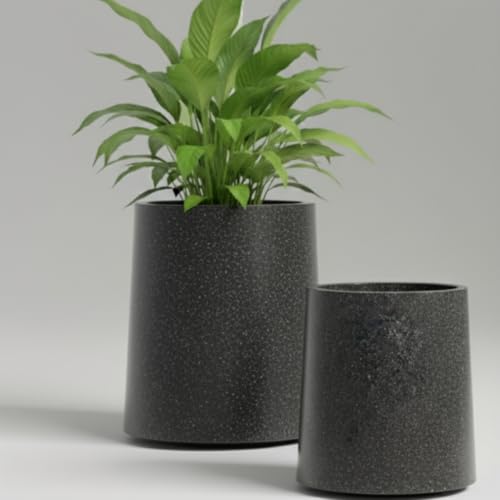 Image of Tubeau Marble Finish Flower Pot | White, Beige & Grey | Tall Lightweight Fiber Planter for Home & Garden Decor (Grey Marble, 12 Inch)