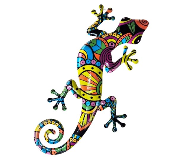 SIGNES GRIMALT Décoration Murale Lézard en Métal 45 cm – Sculpture Murale Multicolore Style Ethnique – Déco Murale Design – 45 x 22,5 x 1,5 cm