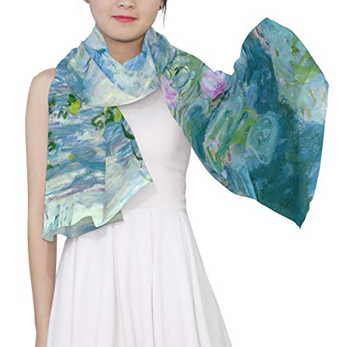 WIHVE Womens Scarf Monet Water Lilies Willow Floral Spring Silk Head Scarf Ladies Hair Neck Shawl Wrap4