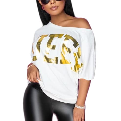 White Gold-Appliqué Draped T-Shirt