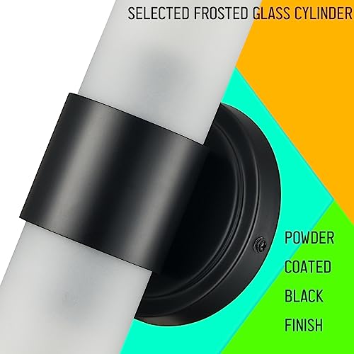 Image of DAYCENT Modern Black Bathroom Vanity Lights Farmhouse 2-Light Frosted Glass Wall Sconce Matte Black Cylinder Sconces Wall Lighting for Bedroom Hallway Living Room, 20 inch H