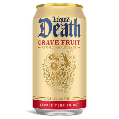 Image of Liquid Death Soda-Flavored Sparkling Water - Grave Fruit (Grapefruit Flavor), Less Sugar*, Huge Flavor, No Caffeine, No Artificial Sweeteners, 12 Fl Oz (Pack of 12)