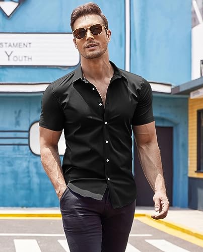 COOFANDY Men's Muscle Fit Dress Shirts Wrinkle-Free Short Sleeve Casual Button Down Shirt3