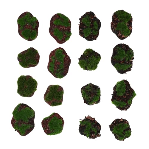 Operitacx Mossy Stone Model 16pcs Artificial Mossy Stones Faux Moss Decor Moss Rocks for Landscape Home and Yard Decorations