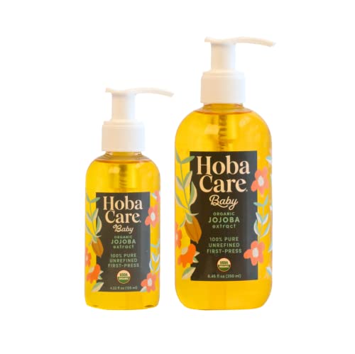 HobaCare Baby Organic Jojoba Oil - 100% Pure Jojoba Oil, Unrefined Cold Pressed for Skin & Scalp - Moisturizing Body Oil for Dry Skin, Natural Hair Oil for Women, Kids & Babies 8.45 oz + 4.22 oz