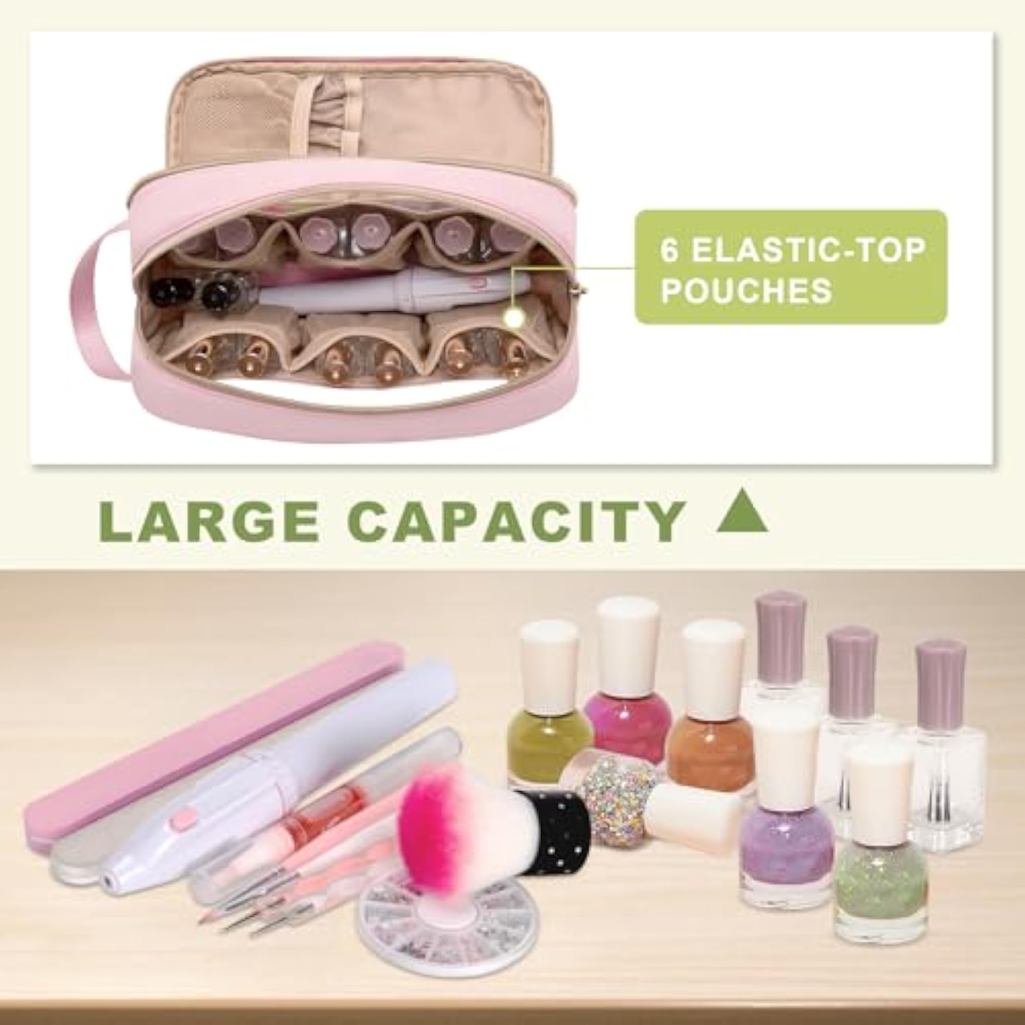 Nail Polish Organizer Case for 12 Bottles, Pink Storage Bag