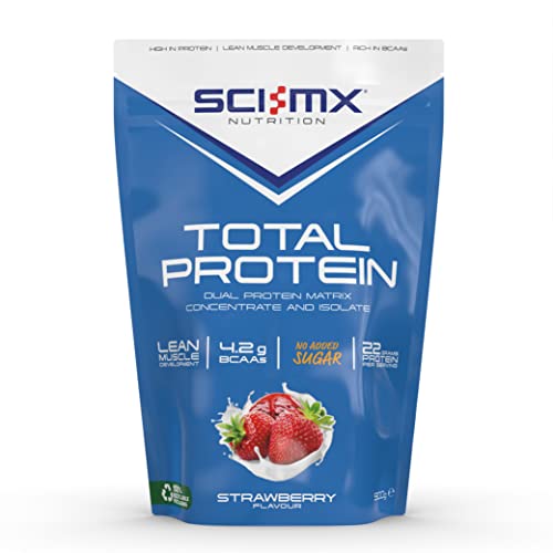 SCI-MX Total Protein Duo Protein Muscle Building & Recovery Blend Powder With Naturally Occurring Glutamine & Amino Acids - Strawberry Flavour - 900G - 30 SERVINGS
