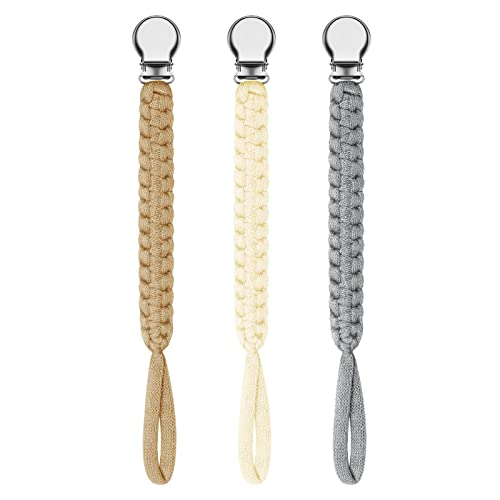 Image of Pacifier Leashes for Baby, Unisex Braided Binky Holder Pacifier Holder Leash Universal Any Pacifier, Smooth, Teether or Teeting Toys for Boys and Girls (Grey, Khaki, White)