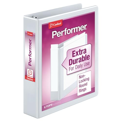 Cardinal Binder Performer with ClearVue Covers, 1.5' Round Rings, 350-Sheet Capacity, White