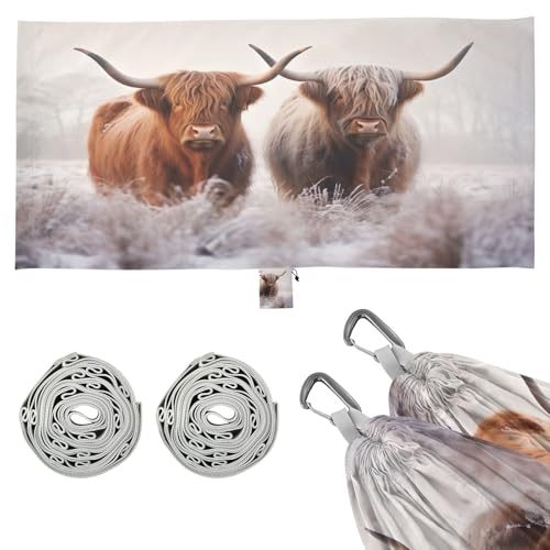 SDMKA Highland Cattle Camping Hammock, 330 lbs with 2 Tree Straps, Carry Bag, Single Portable Hammock for Outdoor/Indoor, Hiking, Beach, Backpacking, Travel