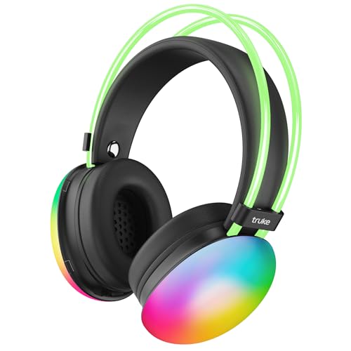 Image of truke BTG Thunder Over the Ear Gaming Headphone with 70H of Playtime, 40mm Titanium Drivers, Dual Pairing Headset, Gaming Mode (40ms Latency) with RGB LEDs, Detachable Mic, BT 5.4-Black