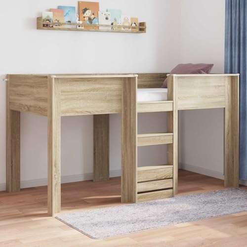 Teenpull Litera para niños, roble Sonoma, material de madera, 90 x 200 cm, marco de cama doble, cama individual, ahorro de espacio, para habitación infantil, habitación juvenil, con estructura estable
