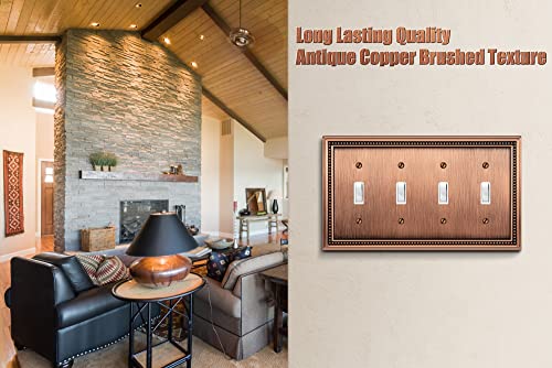 Image of Henne Bery Sunken Pearls Heavy Duty Decorative Wall Plate Switch Plate Outlet Cover (Quad Toggle, Antique Copper)