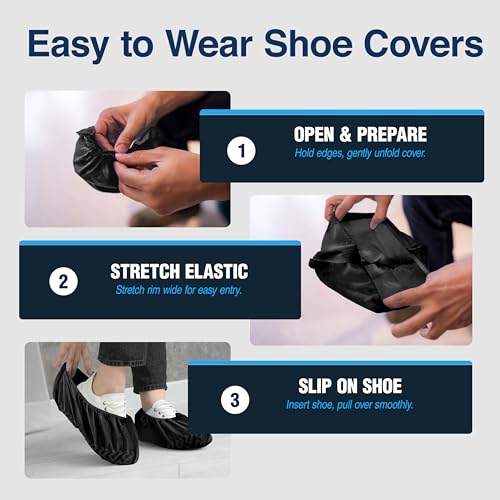 Image of Premium Disposable Boot & Shoe Covers Booties | 50 Pack | Durable, Non-Slip, Non-Toxic, Water Resistant, Recyclable Protectors for Indoor & Outdoor | Large Size Fits Most Shoes