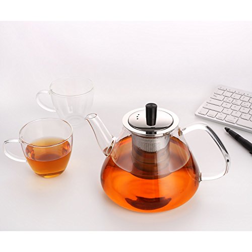 Juego de Té Tetera de Cristal 1.35 L y 4 Vasos Opto Té y Café Anti-calor con Colador Extraíble de Acero inoxidable - Imagen 4